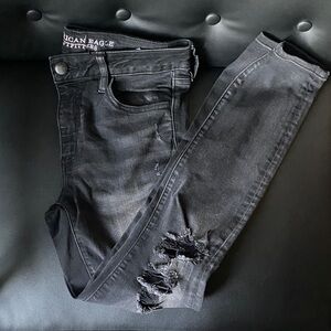 American Eagle Outfitters Women's Charcoal Distressed Skinny Jeans